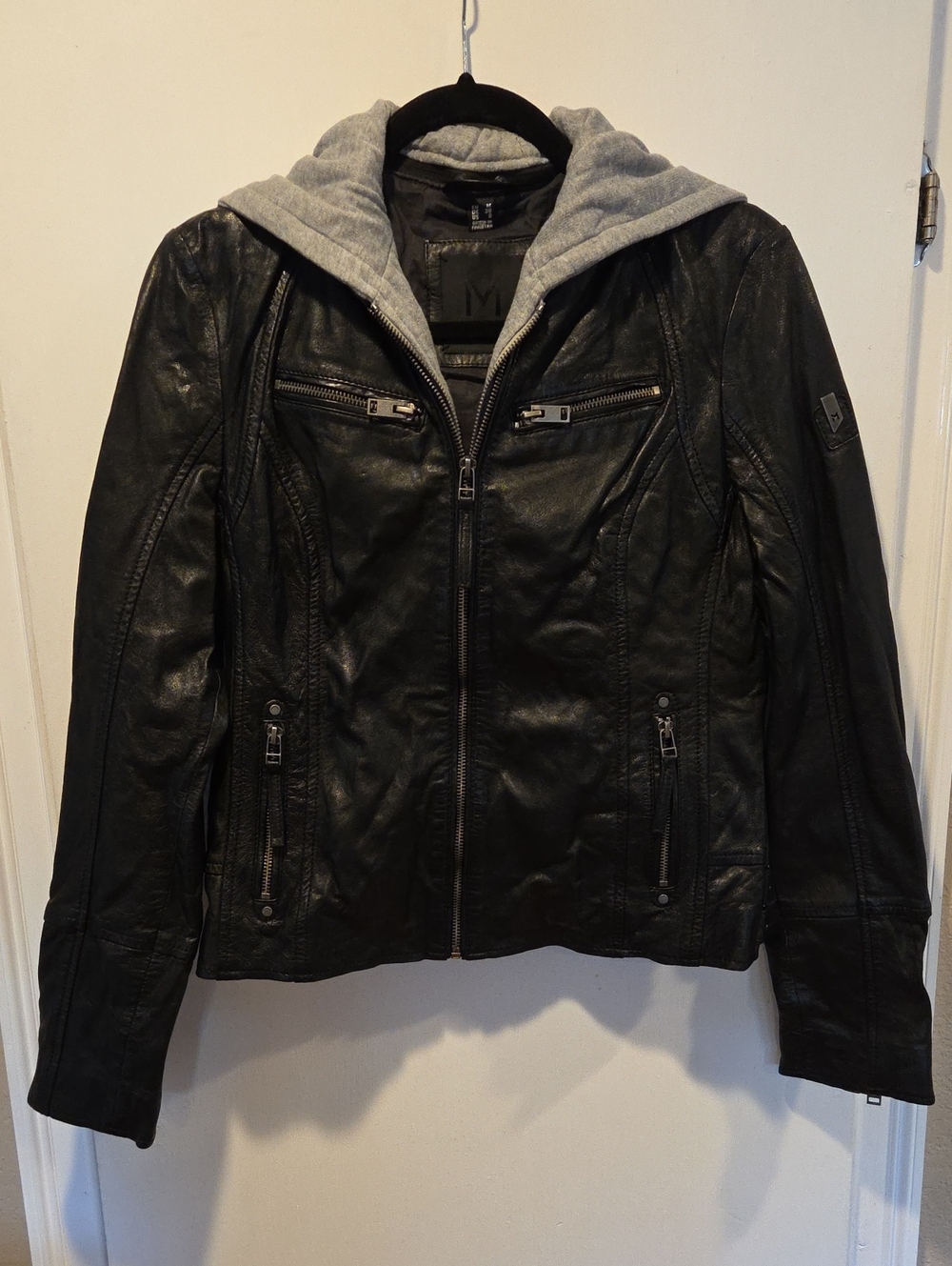 Mauritius Hooded Black Leather Jacket M 8